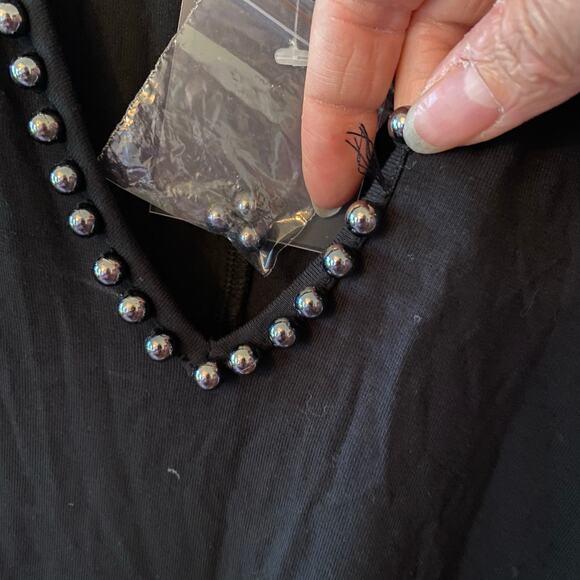 NWT NBD Black Beaded V-neck Bodysuit Long Sleeve Stretchy Glam Women size Medium - Picture 9 of 12